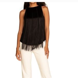 Trina Turk Black Fringe Blouse Tank Size Medium